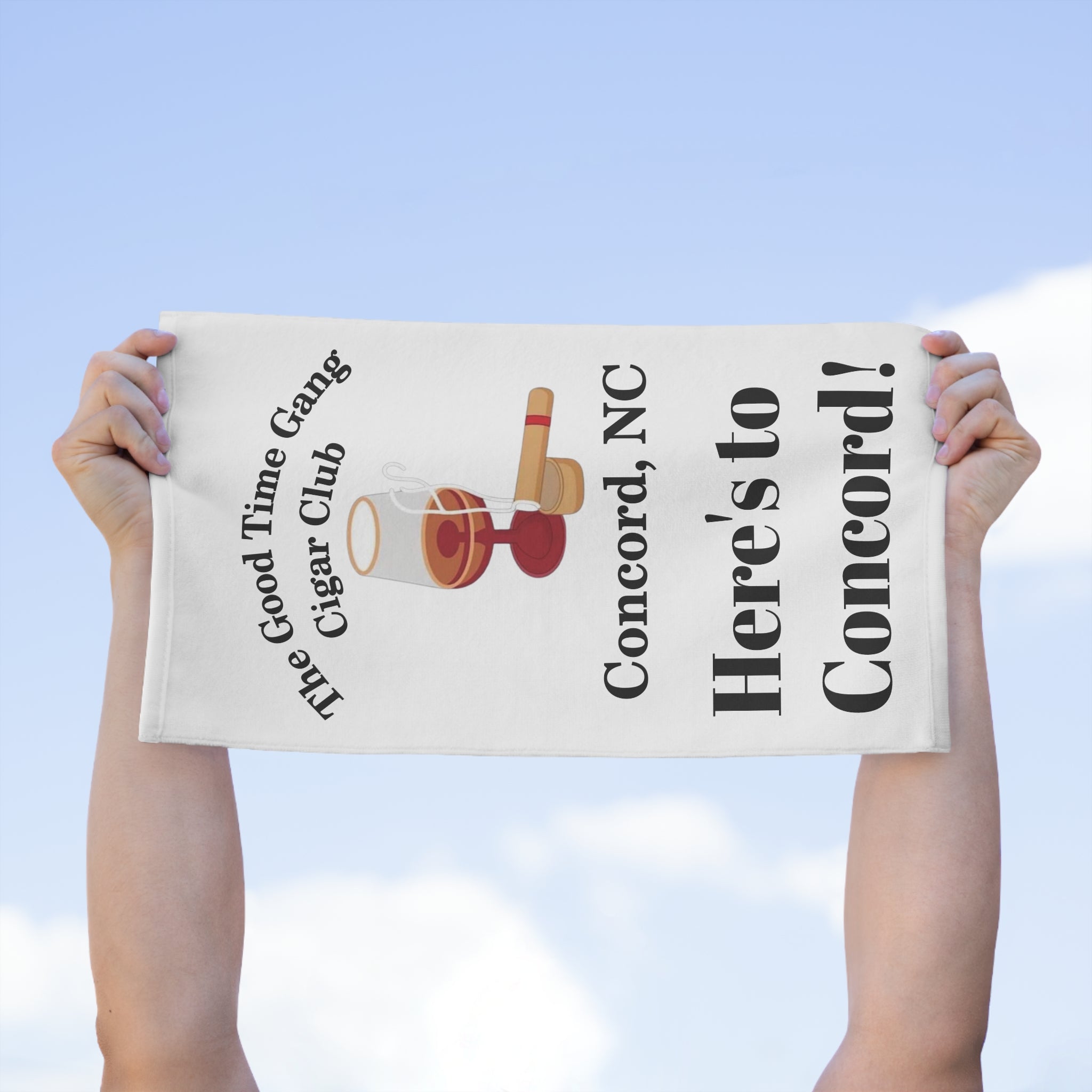 Personalized Cigar Club Rally Towel | Cheers to Concord, NC | Perfect for Celebrations, Gift for Cigar Lovers, Unique Bar Accessory