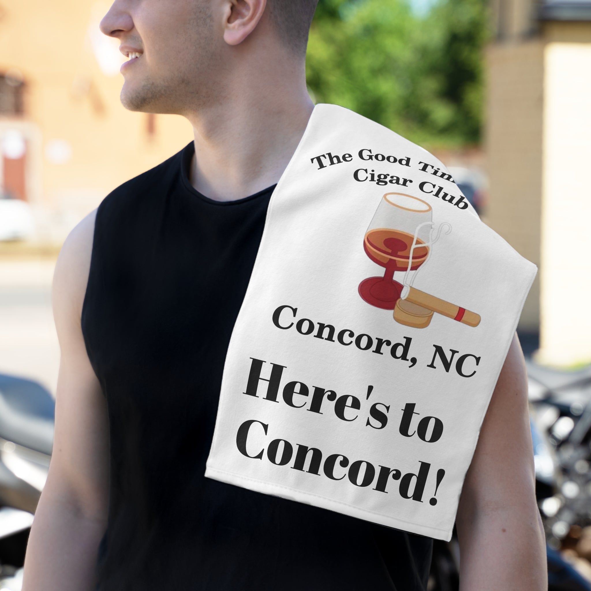 Personalized Cigar Club Rally Towel | Cheers to Concord, NC | Perfect for Celebrations, Gift for Cigar Lovers, Unique Bar Accessory