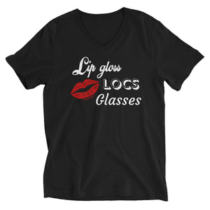 Lip Gloss Locs Glasses - Unisex Short Sleeve V-Neck T-Shirt