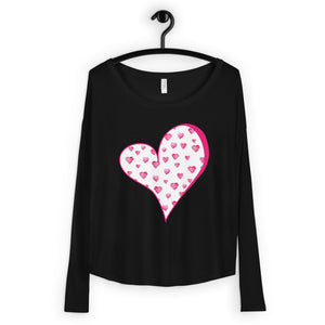 Pink/White Heart Ladies' Long Sleeve Tee