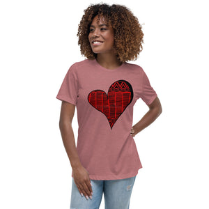 Black/Red Kente Heart Women's Relaxed T-Shirt
