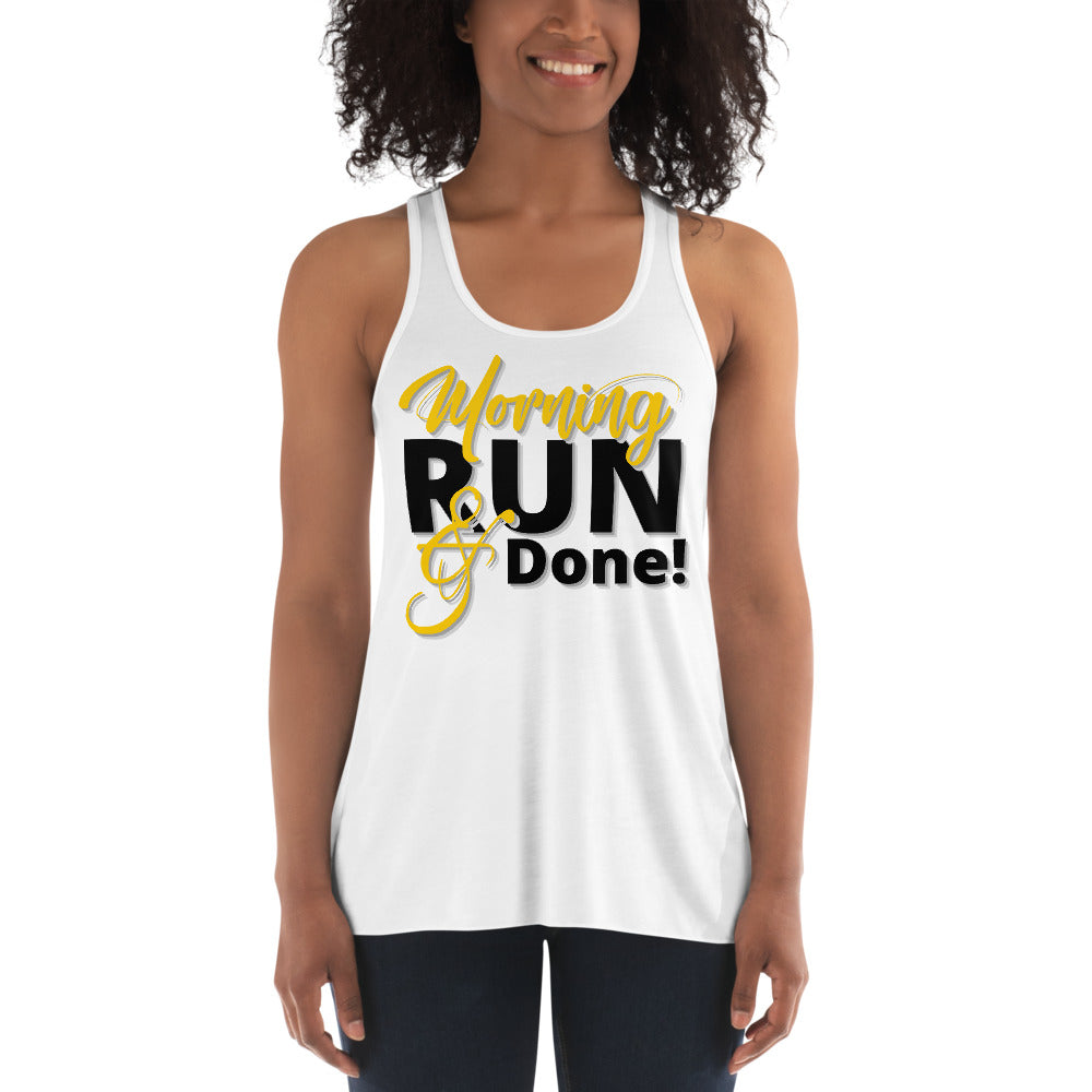 Morning Run and Done- Gold- Women's Flowy Racerback Tank