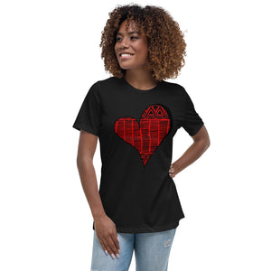 Black/Red Kente Heart Women's Relaxed T-Shirt