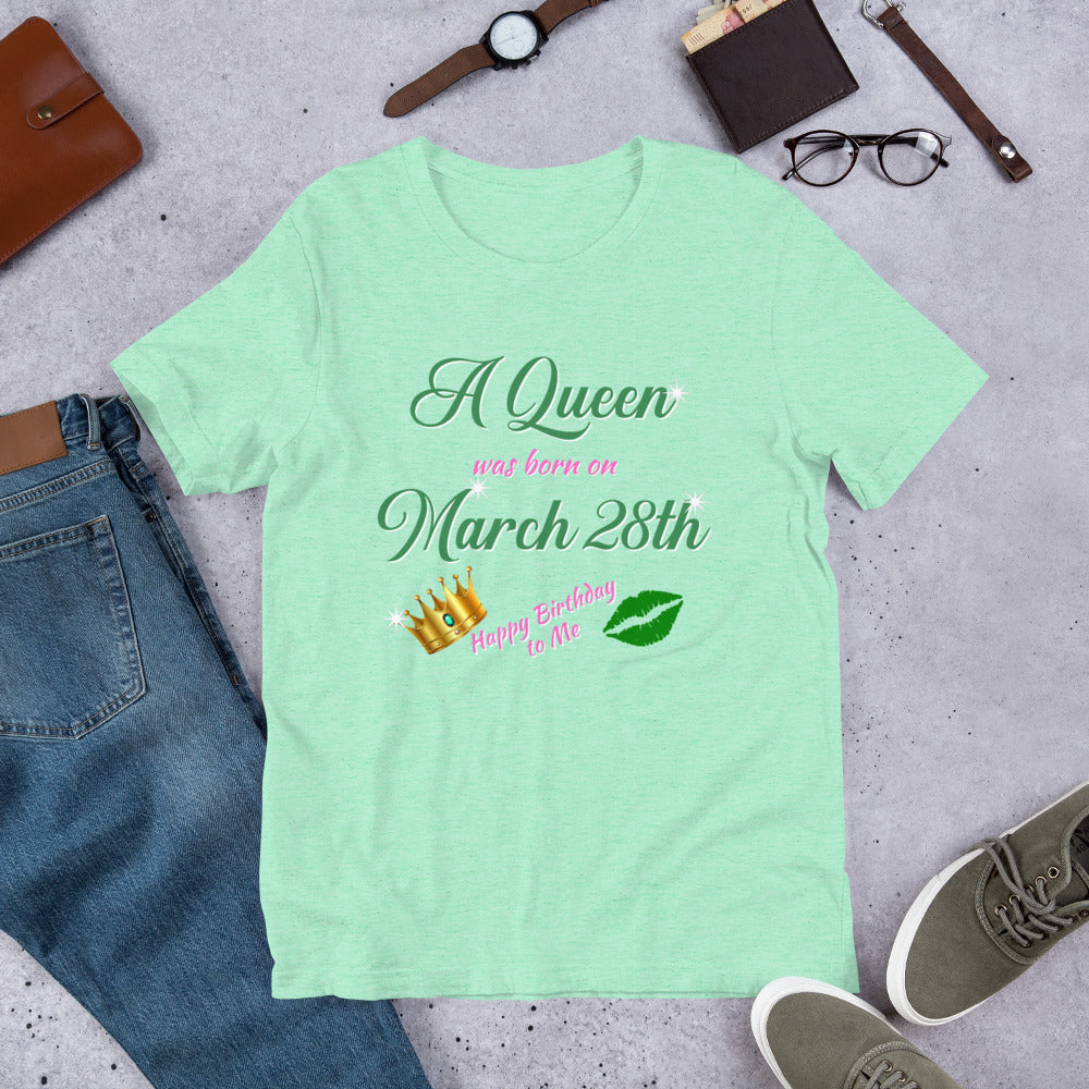 Custom Birthday- A Queen was born- Short-Sleeve Unisex T-Shirt