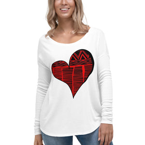 Black/Red Kente Heart Ladies' Long Sleeve Tee