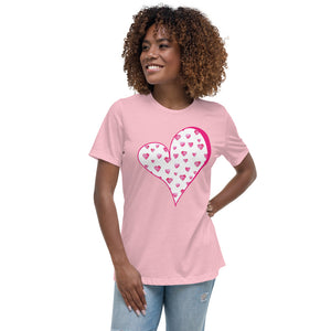 Pink/White Heart Women's Relaxed T-Shirt